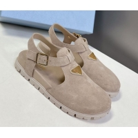Most Popular Prada Suede Open Back Shoes Beige 2025 PR042402