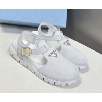 Best Grade Prada Suede Open Back Shoes White 2025 PR042402