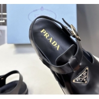 Shop Cheap Prada Brushed Leather Open Back Shoes Black 2025 PR042402