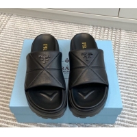 Buy Luxury Prada Leather Platform Slides Sandal 4.5cm Black 2025 PR042403