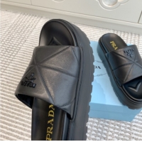 Buy Luxury Prada Leather Platform Slides Sandal 4.5cm Black 2025 PR042403