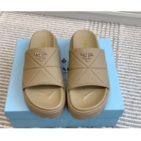 Best Price Prada Leather Platform Slides Sandal 4.5cm Beige2 2025 PR042403
