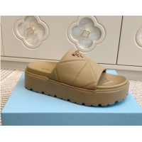 Best Price Prada Leather Platform Slides Sandal 4.5cm Beige2 2025 PR042403