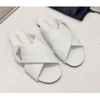 Buy New Cheap Prada Padded nappa leather slides sandal White 2025 1XX713