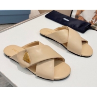 Generous Prada Padded nappa leather slides sandal Beige 2025 1XX713