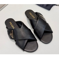 Classic Hot Prada Padded nappa leather slides sandal Black 2025 1XX713