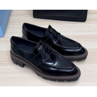Hot Style Prada Brushed Leather loafers Black 2025 1D877N