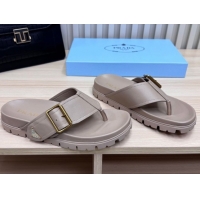 Sumptuous Prada Leather Flat Thong Slide Sandal Grey 2025 PR042404