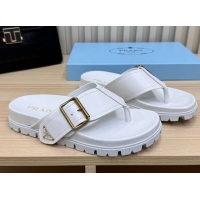 Grade Prada Leather Flat Thong Slide Sandal White 2025 PR042404