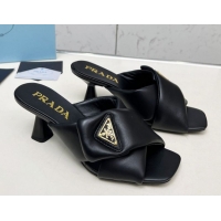 Buy Fashionable Prada Padded nappa leather heel slides sandal 6cm Black 2025 1XX754