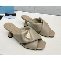 Stylish Prada Padded nappa leather heel slides sandal 6cm Grey 2025 1XX754