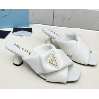Luxury Cheap Prada Padded nappa leather heel slides sandal 6cm White 2025 1XX754