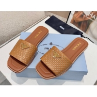 Top Design Prada Nappa leather flat slides sandal with studs Brown 2025 1XX760
