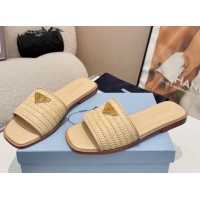 Charming Prada Leather flat slides sandal with crochet details Beige 2025 1XX758