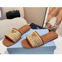 Best Prada Leather flat slides sandal with crochet details Brown 2025 1XX758