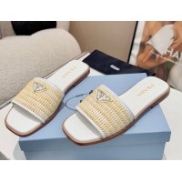 Popular Style Prada Leather flat slides sandal with crochet details White 2025 1XX758
