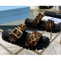 Best Price Prada Printed Leather flat slides sandal with buckle Honey 2025 1XX715