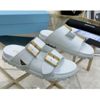 Sophisticated Prada Leather flat slides sandal with buckle White 2025 1XX692