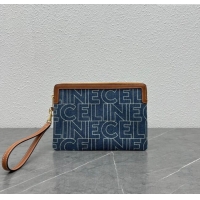 Inexpensive Celine Small Pouch with Strap Cuir Triomphe in Textile and Calfskin 100502 Grey/Brown 2024 Top