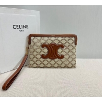 Luxury Discount Celine Small Pouch with Strap in Triomphe Textile and Calfskin 10J502 White 2024