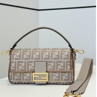 Spot Bulk Fendi Baguette Medium Bag in denim-effect FF jacquard 8579M Dove Grey 2025
