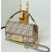 Grade Quality Fendi Baguette Mini Bag in denim-effect FF jacquard 8579S Dove Grey 2025