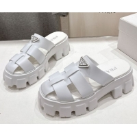 Shop Cheap Prada Monolith rubber platform mules White 2025 1XX751
