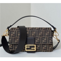 Buy Cheap Fendi Baguette Medium Bag in Brown FF jacquard fabric 8679M Brown/Gold 2025
