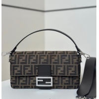 Top Grade Fendi Baguette Medium Bag in Brown FF jacquard fabric 8679M Brown/Silver 2025