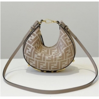 New Stylish Fendi Fendigraphy Mini Hobo Bag in denim-effect FF jacquard 8657 Dove Grey 2025