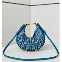 Top Quality Fendi Fendigraphy Mini Hobo Bag in denim-effect FF jacquard 8657 Blue 2025