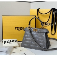 Market Sells Fendi Peekaboo ISeeU Petite Bag in Crocodile Embossed Leather 66805 Dark Grey 2025