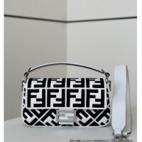 Buy Fashionable Fendi Baguette Medium Bag in Canvas with FF embroidery 0159M Black/White 2025