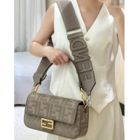 Luxury Cheap Fendi Baguette Medium Bag in Canvas with FF embroidery 0159M Brown/Grey 2025