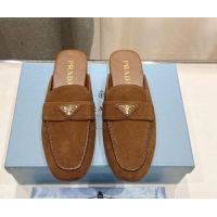 Crafted Prada Suede Mules/Slippers Brown 2025 1D766N