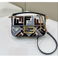 Low Cost Fendi Baguette Mini Bag in Canvas with FF embroidery 0159S Blue/Multicolor 2025