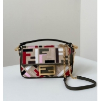 Best Quality Fendi Baguette Mini Bag in Canvas with FF embroidery 0159S Beige/Multicolor 2025