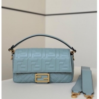 Discount Fendi Baguette Medium Nappa Leather Bag 0135M Light Blue Top Quality 2025