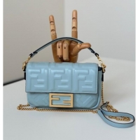 Well Crafted Fendi Baguette Mini Nappa Leather Bag 0135S Light Blue Top Quality 2025