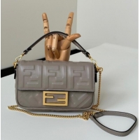 Luxury Cheap Fendi Baguette Mini Nappa Leather Bag 0135S Grey Top Quality 2025