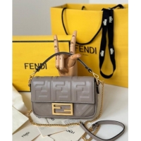 Luxury Cheap Fendi Baguette Mini Nappa Leather Bag 0135S Grey Top Quality 2025