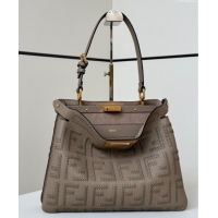 Market Sells Fendi Peekaboo Soft Medium Bag in Cappuccino-colored leather bag with FF interlacing 8678 Grey 2025