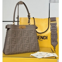 Market Sells Fendi Peekaboo Soft Medium Bag in Cappuccino-colored leather bag with FF interlacing 8678 Grey 2025