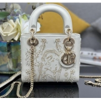 New Cheap Dior Mini Lady Dior Bag in Latte White Lambskin with Millefiori Unicorn Embroidery M0505 2025