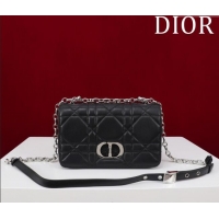 Best Quality Dior Small Soft Dior Caro Bag in Macrocannage Lambskin M9252 Black/Silver 2025