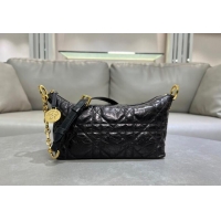 Buy Cheap Dior Diorstar Hobo Bag with Chain in Macrocannage Crinkled Calfskin 1141 Black 2025