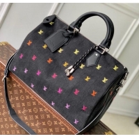 Reasonable Price Louis Vuitton Speedy Bandouliere 40 bag in Black LV Blason Denim M14136 2025