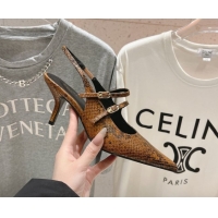 Best Price Celine Judy Double Strap Mary Janes Slingback Pumps 6.5cm in Python Embossed Leather Teck Brown 0428105