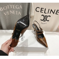 Best Price Celine Judy Double Strap Mary Janes Slingback Pumps 6.5cm in Python Embossed Leather Teck Brown 0428105