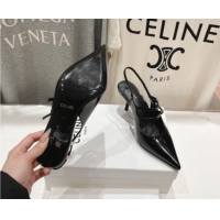 Purchase Celine Judy Double Strap Mary Janes Slingback Pumps 6.5cm in Patent Calfskin Leather Black 0428106
